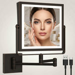 Chrome wall-mounted LED makeup mirror with lit halo lighting