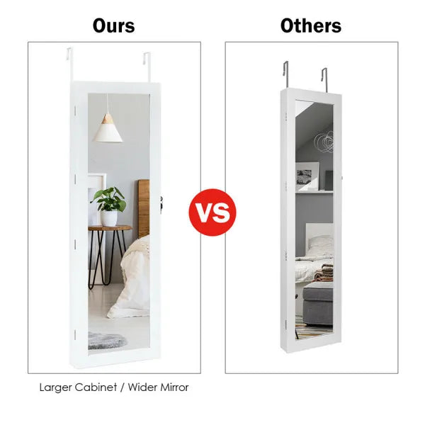 Wall Mounted Lockable Mirror Jewelry Cabinet with LED Light