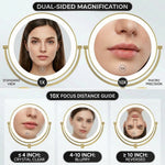 10X magnification wall-mounted mirror compared to a 5X mirror by size and lighting