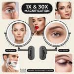 Side-by-side 1X and 10X magnification comparison on the wall mounted makeup mirror for precision grooming