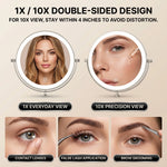 Side-by-side 1X and 10X magnification comparison on the wall mounted makeup mirror for precision grooming
