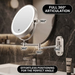 Side-by-side 1X and 10X magnification comparison on the wall mounted makeup mirror for precision grooming