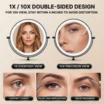 Side-by-side 1X and 10X magnification comparison on the wall mounted makeup mirror for precision grooming