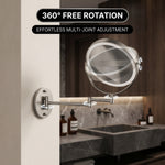 Side-by-side 1X and 10X magnification comparison on the wall mounted makeup mirror for precision grooming