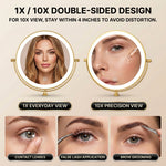 Side-by-side 1X and 10X magnification comparison on the wall mounted makeup mirror for precision grooming