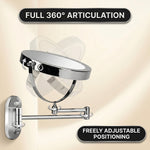 Wall mounted LED makeup mirror showing white, natural, and warm light modes with adjustable brightness