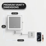 Wall-mounted makeup mirror dimensions: 7.87 by 12.2 inches, extends to 17.4 inches