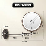 Dimension diagram of the wall mounted LED makeup mirror showing width and height measurements