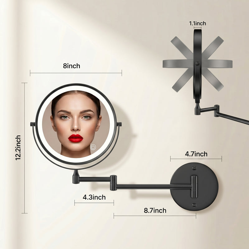 Dimension diagram of the wall mounted LED makeup mirror showing width and height measurements