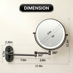 Dimension diagram of the wall mounted LED makeup mirror showing width and height measurements