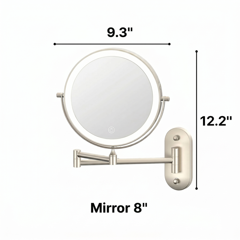 Dimension diagram of the wall mounted LED makeup mirror showing width and height measurements