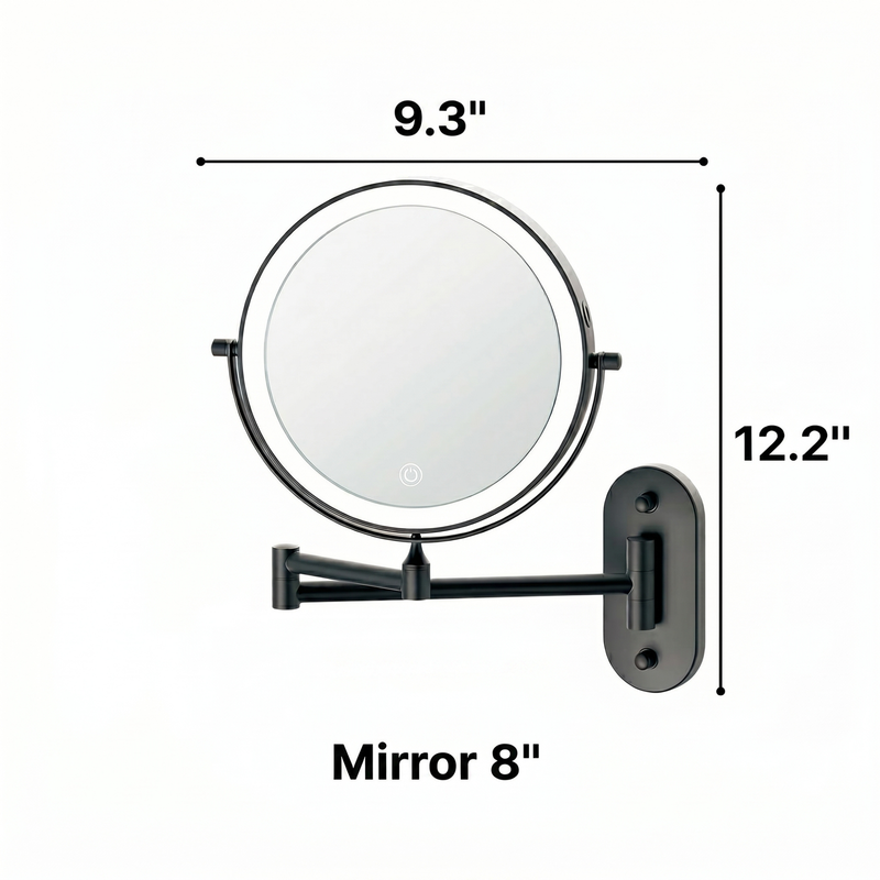 Dimension diagram of the wall mounted LED makeup mirror showing width and height measurements