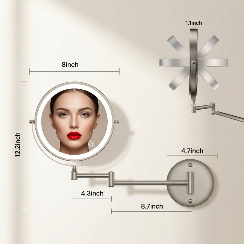Dimension diagram of the wall mounted LED makeup mirror showing width and height measurements