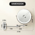 Dimension diagram of the wall mounted LED makeup mirror showing width and height measurements