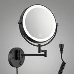 Chrome wall-mounted plug-in magnifying mirror with extendable arm