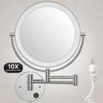 Chrome wall-mounted plug-in magnifying mirror with extendable arm