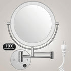 Chrome wall-mounted plug-in magnifying mirror with extendable arm
