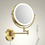 Chrome wall-mounted plug-in magnifying mirror with extendable arm
