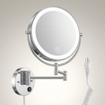 Chrome wall-mounted plug-in magnifying mirror with extendable arm