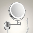 Chrome wall-mounted plug-in magnifying mirror with extendable arm