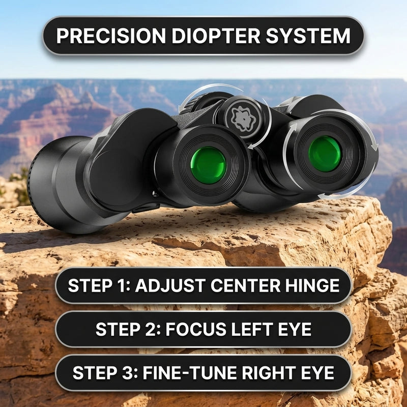 Waterproof, anti-fog binoculars shown outdoors in rainy conditions