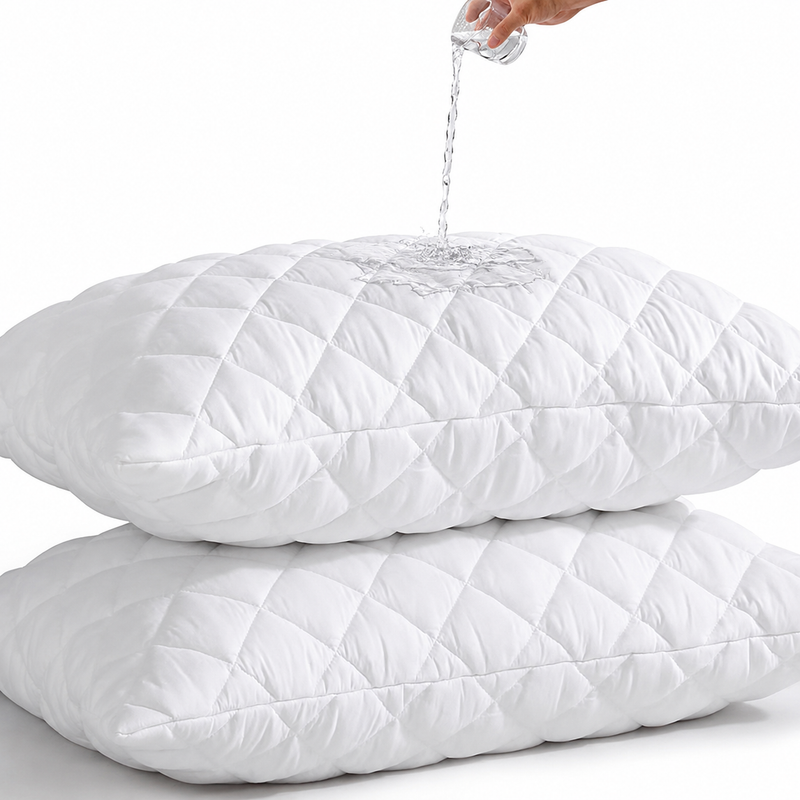 Quilted waterproof mattress protector on a bed in a bright bedroom