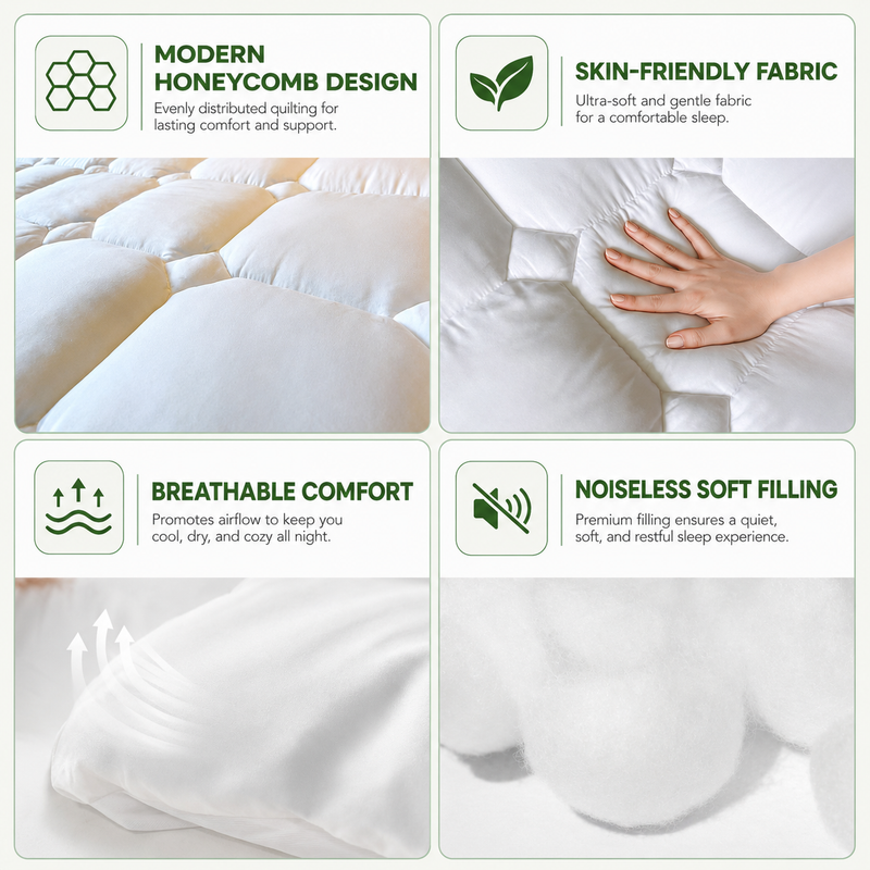 Close-up detail of the honeycomb quilting and soft fill inside the mattress protector