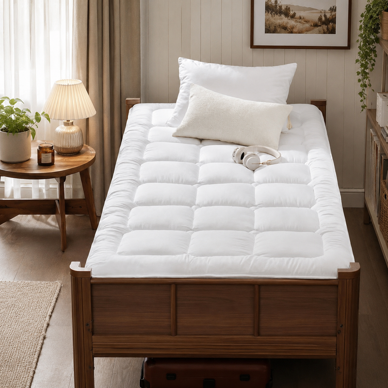 Close-up detail of the honeycomb quilting and soft fill inside the mattress protector