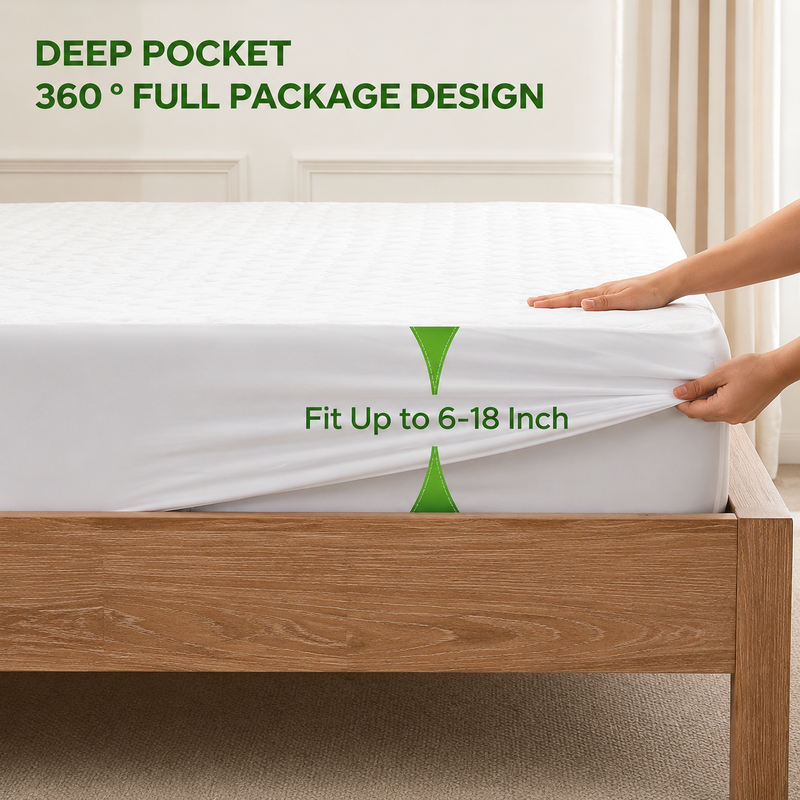 Bare feet on the skin-friendly quilted surface of the mattress protector