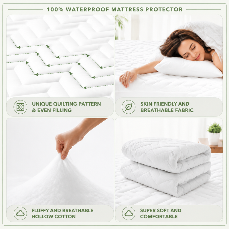 Bare feet on the skin-friendly quilted surface of the mattress protector